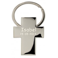 Llavero personalizado con forma de cruz para bautizos y comuniones