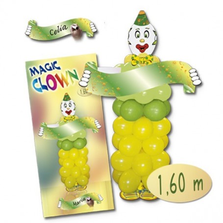 Kit de payaso con globos verdes y amarillos