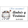 Etiqueta novios coche azul