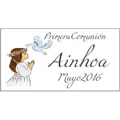 Etiqueta comunion niña con paloma