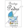 Adhesivo vino bautizo carrito azul