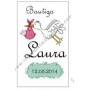 Adhesivo vino bautizo cigueña