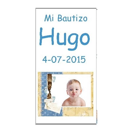 Etiqueta con foto Bautizo marco huellas niño