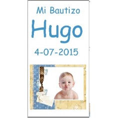 Etiqueta con foto Bautizo marco huellas niño