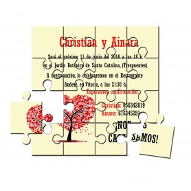 Puzzle para invitación de boda arbol corazon