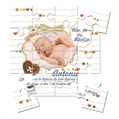 Recordatorio con foto de Bautizo unisex en puzzle