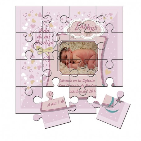 Recordatorio con foto de Bautizo niña en puzzle