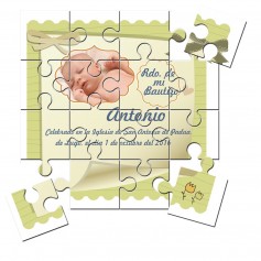 Recordatorio con foto de Bautizo unisex en puzzle