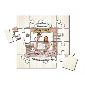 Invitacion de boda en puzzle con foto moderna