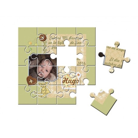 Recordatorio con foto de Bautizo unisex puzzle