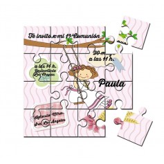 Invitación de Comunion niña en puzzle