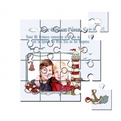 Recordatorio con foto gemelos de comunion en puzzle