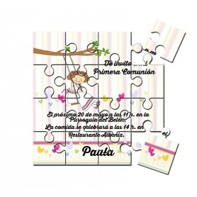 Invitacion de comunión niña en puzzle