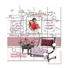 Invitación de Boda puzzle con foto y texto en lata