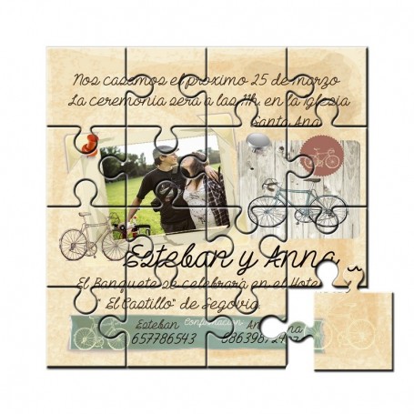 Invitacion Boda puzzle con foto, dibujos y