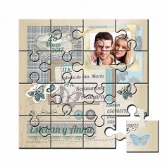 Invitación de boda en puzzle con foto en lata personalizada