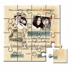 Invitacion de boda en puzzle con foto en lata