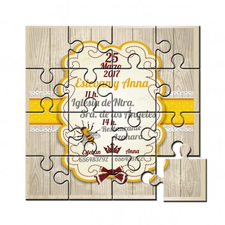 Invitacion boda en puzzle abeja