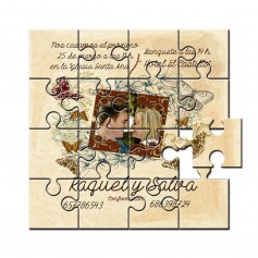 Invitacion boda en puzzle colgante