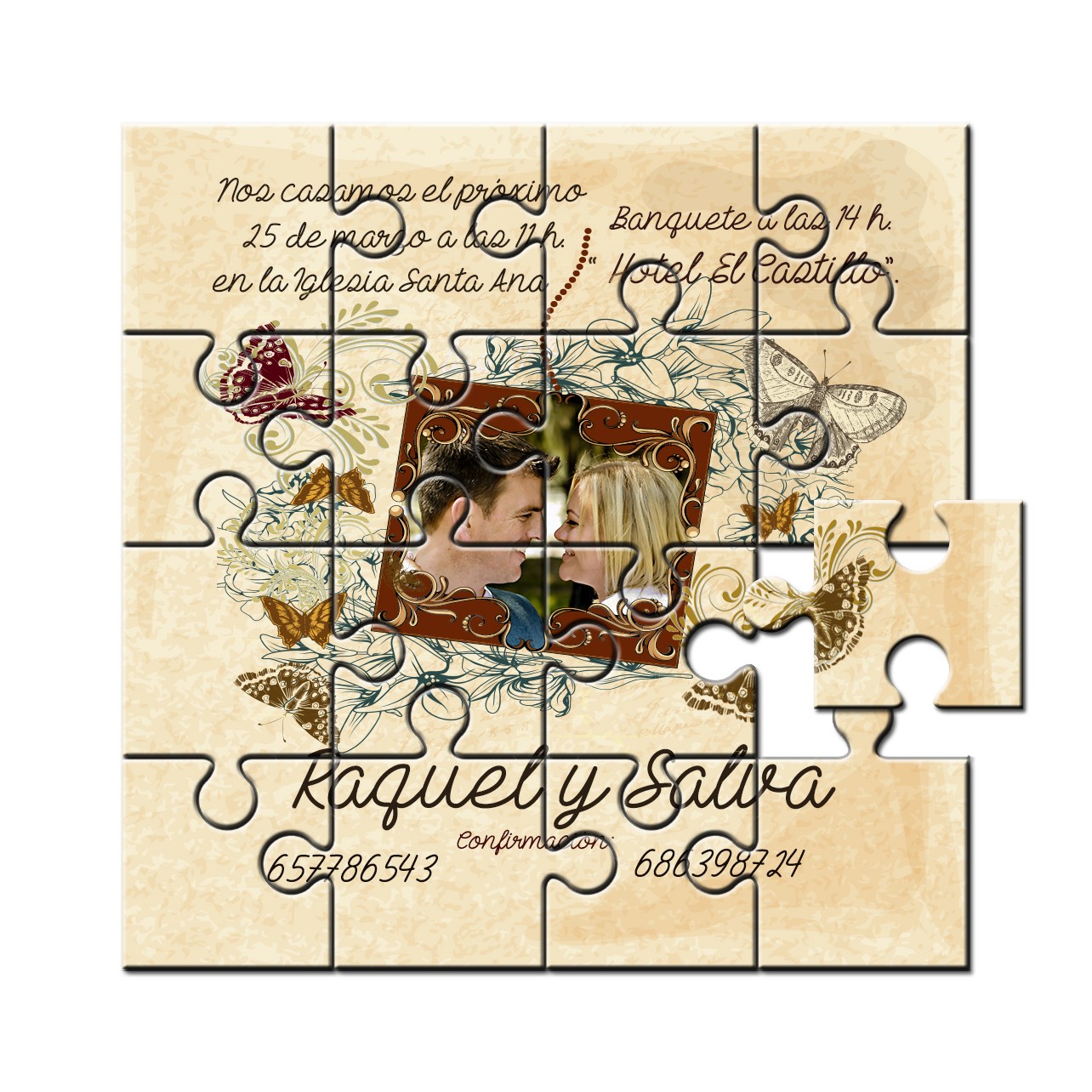 Invitación original para boda en puzzle en lata Pack de 6 unidades 