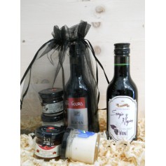 Pack Gourmet vino Tinto Pata Negra con 1 tarro queso y 1 tarro mermelada