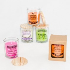 Velas originales con frases en tarrito de cristal para bodas