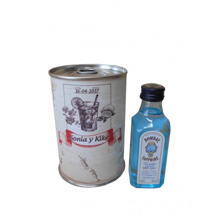 Botellin miniatura Ginebra Bombay Sapphire en lata personalizada