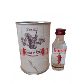 Botellin miniatura Ginebra Beefeater en lata personalizada
