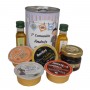 Lata personalizada con Aceite de Oliva Virgen extra, Aceite de Oliva Virgen ecologica, miel, pate y queso de cabra