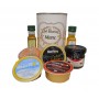 Lata personalizada con Aceite de Oliva Virgen extra, Aceite de Oliva Virgen ecologica, mermelada, pate y queso azul