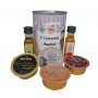 Lata personalizada con Aceite de Oliva Virgen extra, Aceite de Oliva Virgen ecologica, pate y queso de cabra