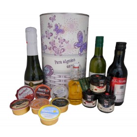 Lata con productos gourmet para regalo