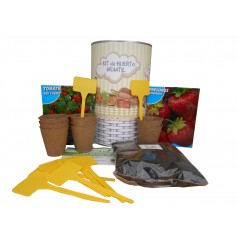 Kit de huerto infantil con semilleros, tierra turba, semillas tomate Cherry, fresones y marcaje de semilleros