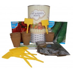 Kit de huerto infantil con semilleros, tierra turba, semillas pepino, semillas pimiento y marcaje de semilleros