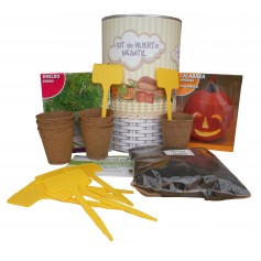 Kit de huerto infantil con semilleros, tierra turba, semillas Eneldo, semillas Calabaza y marcaje de semilleros