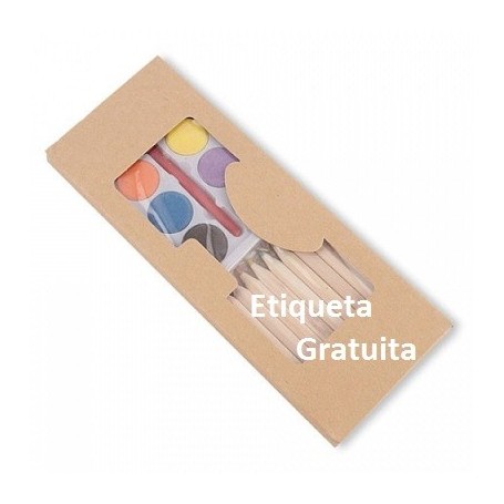 Set de 10 lapices color mas acuarelas con etiqueta personalizada