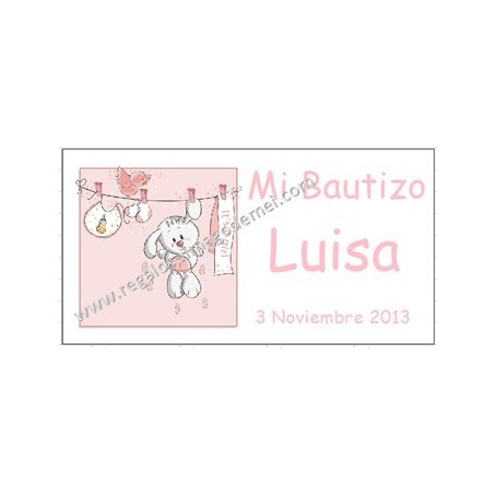 Etiqueta Bautizo conejita colgada rosa